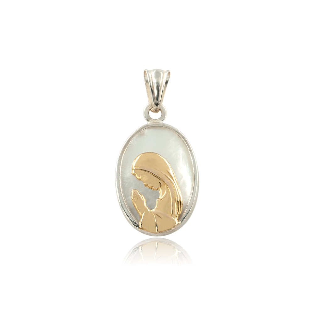 Medalla Virgen Niña Nácar Oval con Imagen en Oro 18k