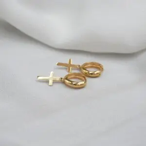 Aro Argolla Cruz Colgante Oro 18k