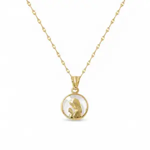 Conjunto de Medalla Virgen Niña de 12mm con cadena caffe de 40cm, todo de oro amarillo 18k.