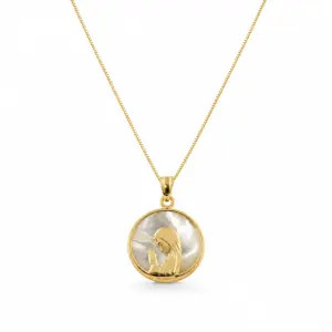 Conjunto completo de medalla virgen niña de 17mm con cadena veneciana de 45cm. Piezas de oro amarillo 18k.