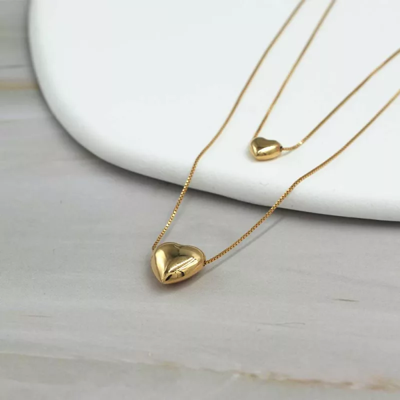 Collar Corazon Doble Oro Amarillo 18k