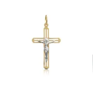 Colgante Cruz Cristo Oro Blanco 18k