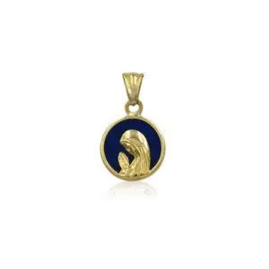 Medalla Virgen Niña 12mm Oro 18k Lapislázuli