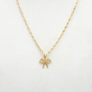 Conjunto Lazo de oro 18k con cadena y colgante delicado, joya femenina y elegante.