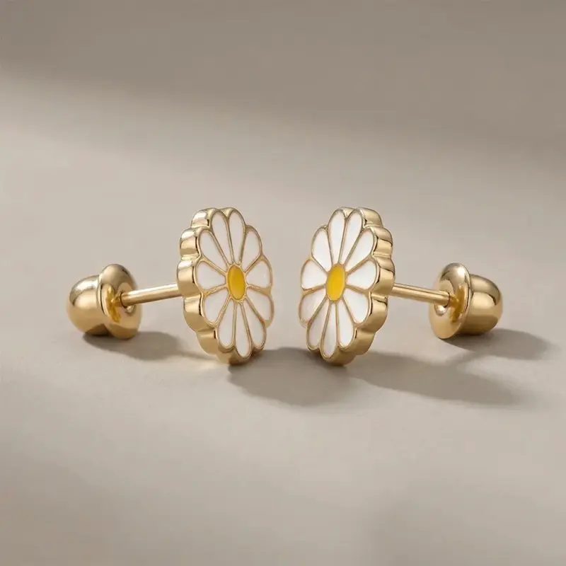 aros flor oro amarillo 18k delicados