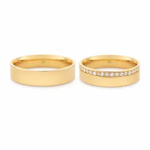 argollas de matrimonio oro amarillo 18k con media vuelta de diamantes