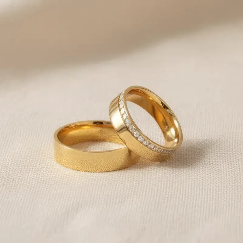 par de argollas de matrimonio oro amarillo 18k con diamantes