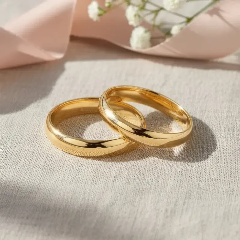 Anillos de Matrimonio modelo ingles de oro amarillo 18k. Modelo clásico y tradicional