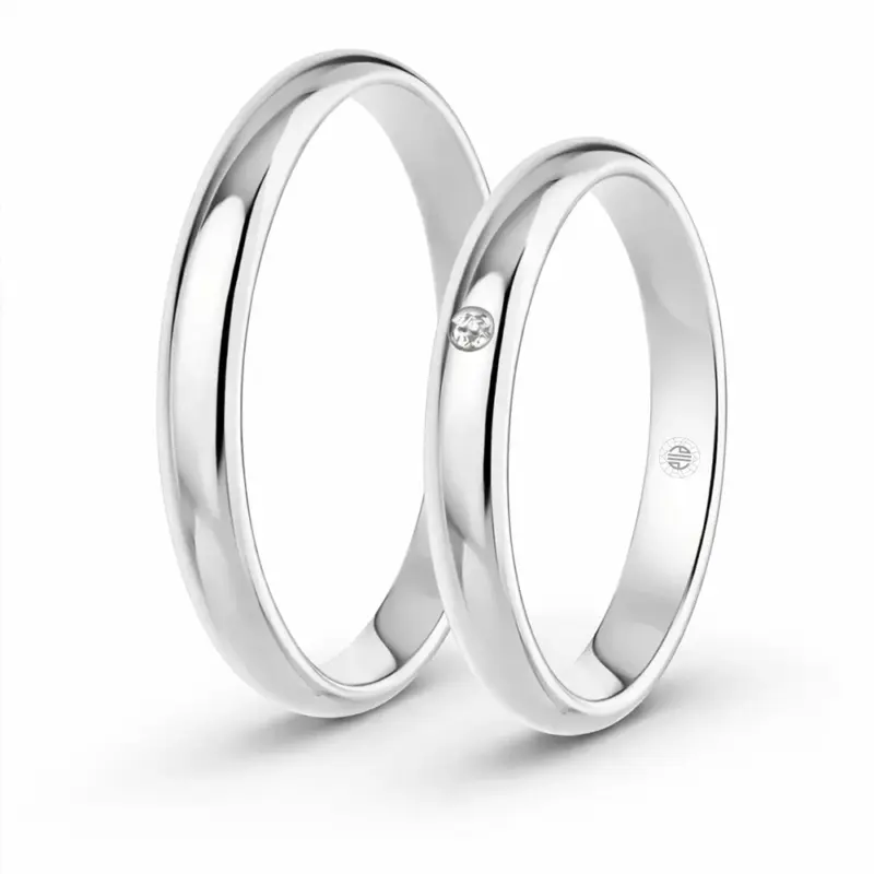 argollas de matrimonio oro blanco 18k modelo inglés con diamante corte brillante