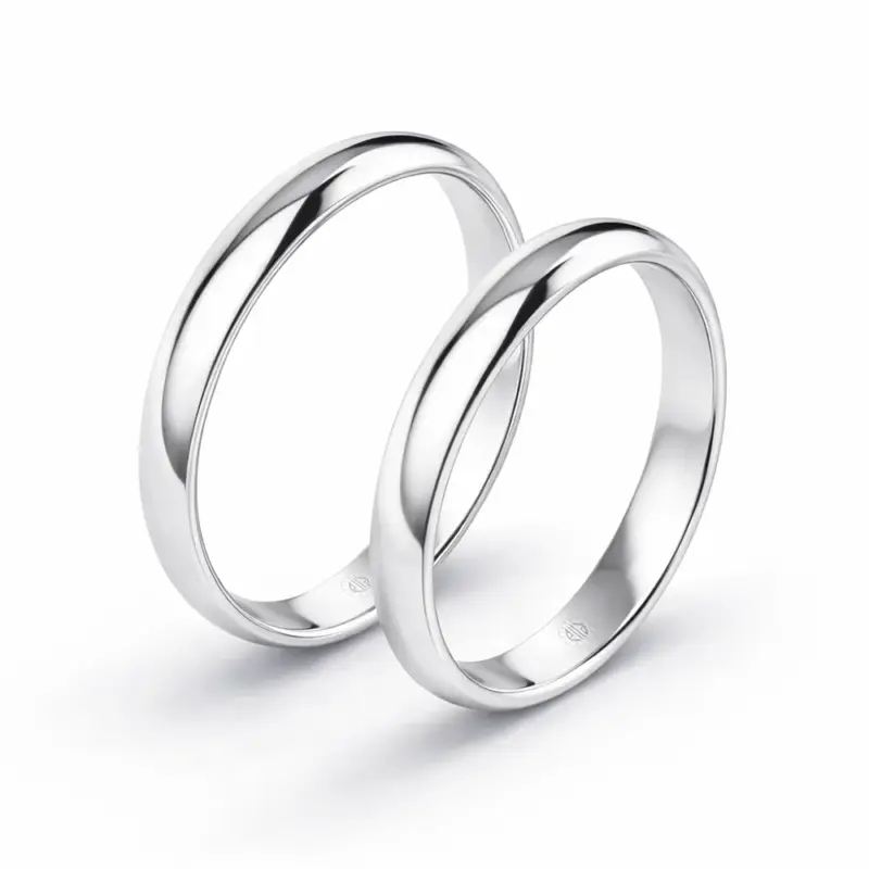 argollas modelo inglés oro blanco 18k con perfil redondeado y lados rectos