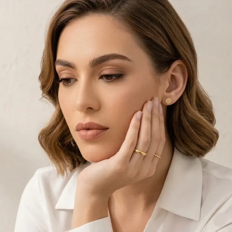 argolla de matrimonio media caña oro 18k diseño anatómico puesta en modelo