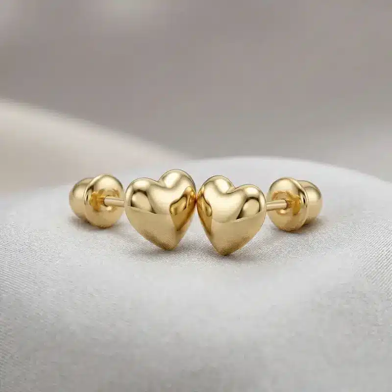 aros pequeños oro 18k diseño corazon